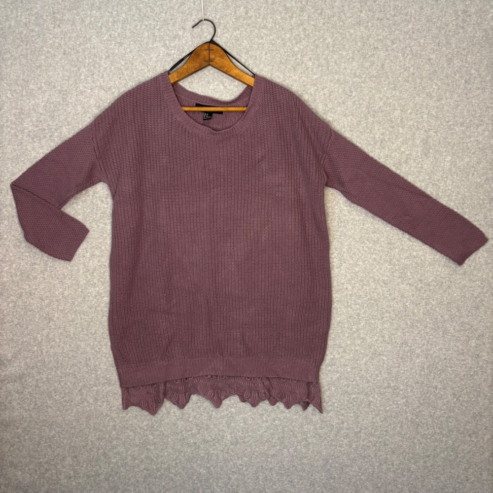 Forever 21 Women's Medium Tunic Knit Sweater‎ Purple Lace Trim Long Oversized